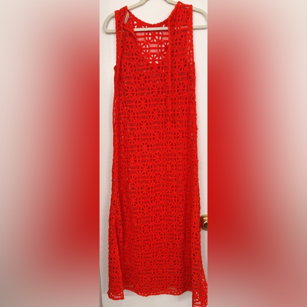 Mister Zimi Knit Crochet Maxi Dress Red Orange Size Small